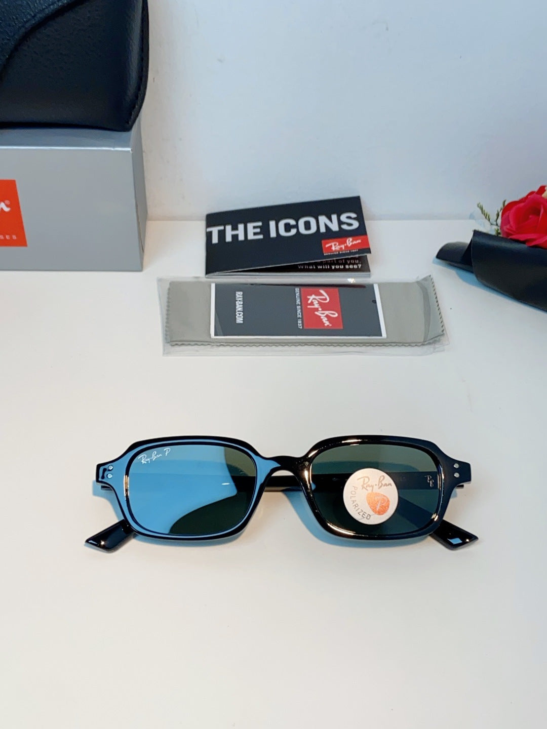 Ray-Ban RB4455 Polarized Square Silver Lens Sunglasses for Men & Women - detail image 9