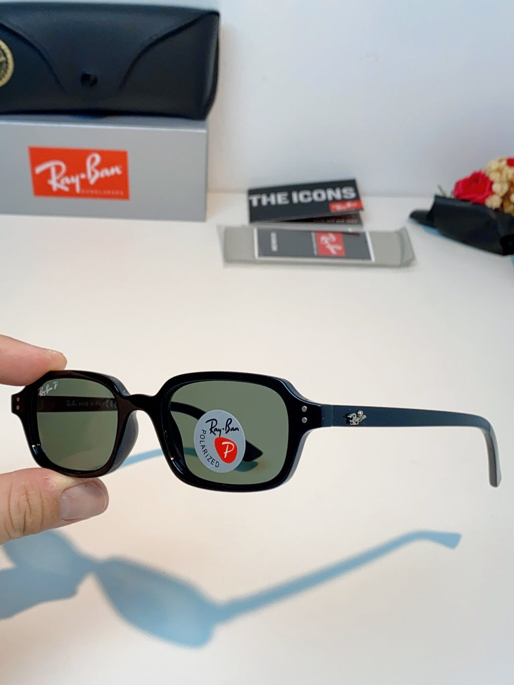 Ray-Ban RB4455 Polarized Square Silver Lens Sunglasses for Men & Women - detail image 6
