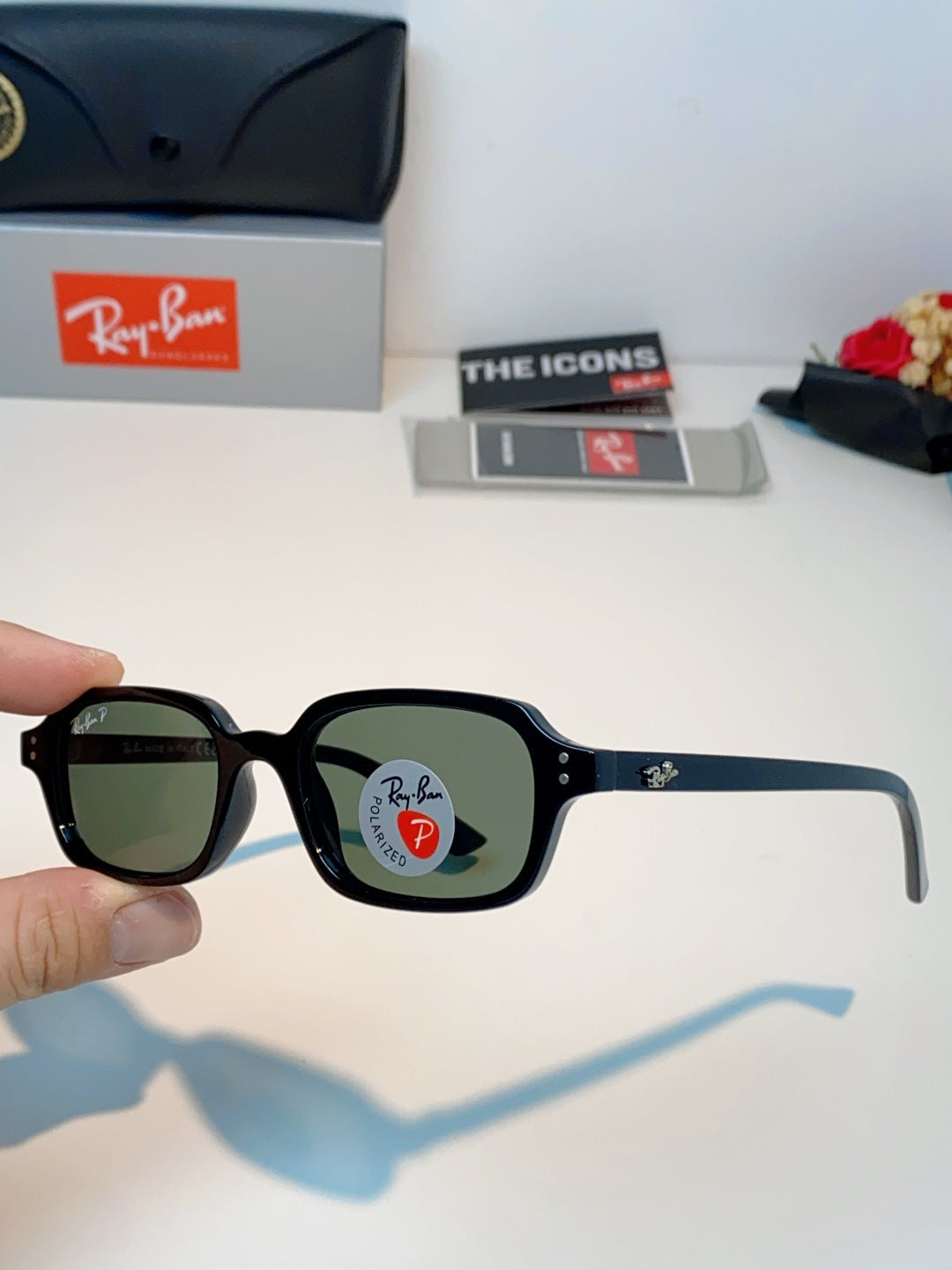 Ray-Ban RB4455 Polarized Square Silver Lens Sunglasses for Men & Women - detail image 6