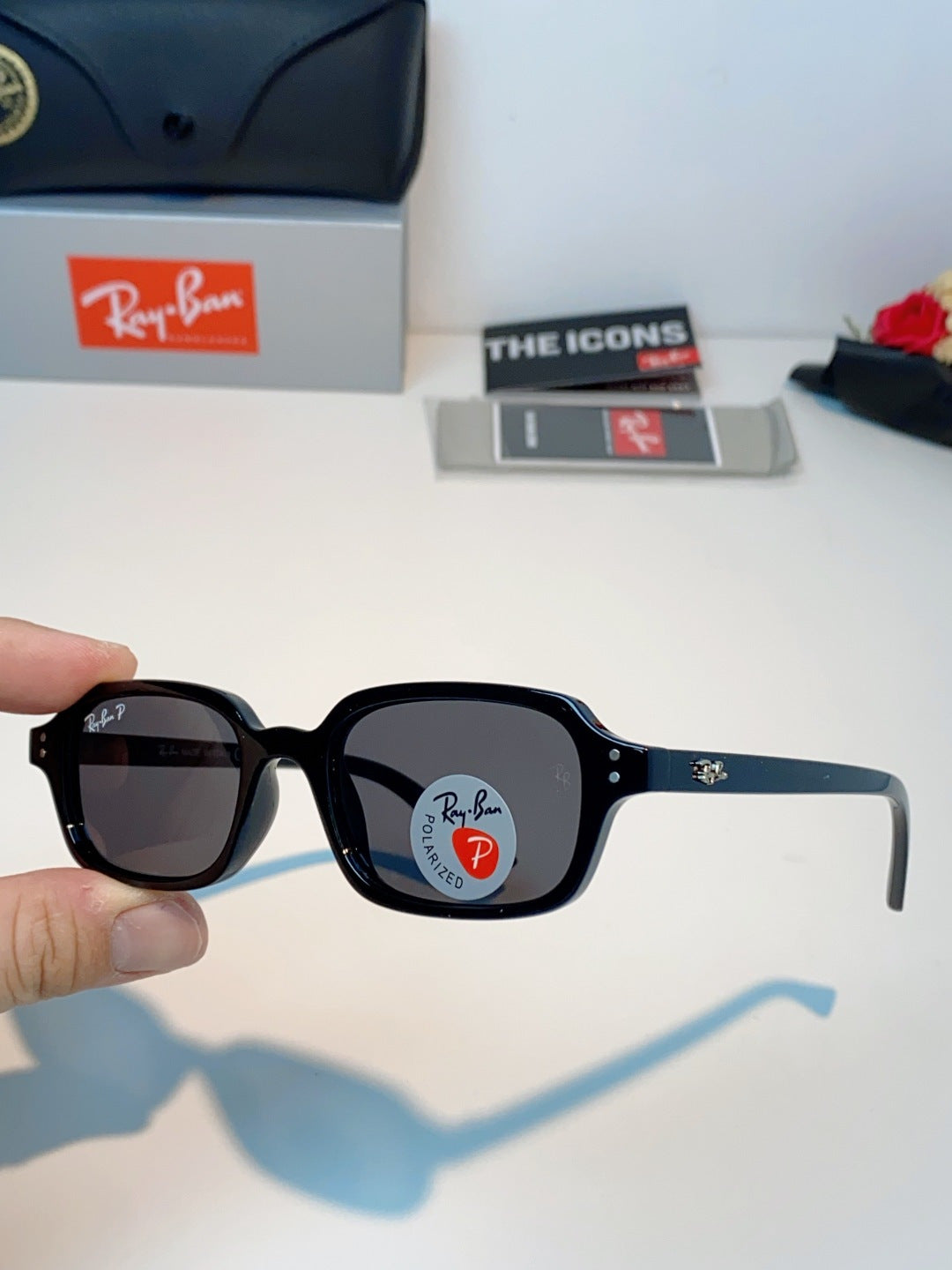 Ray-Ban RB4455 Polarized Square Black Lens Sunglasses for Men & Women - detail image 6