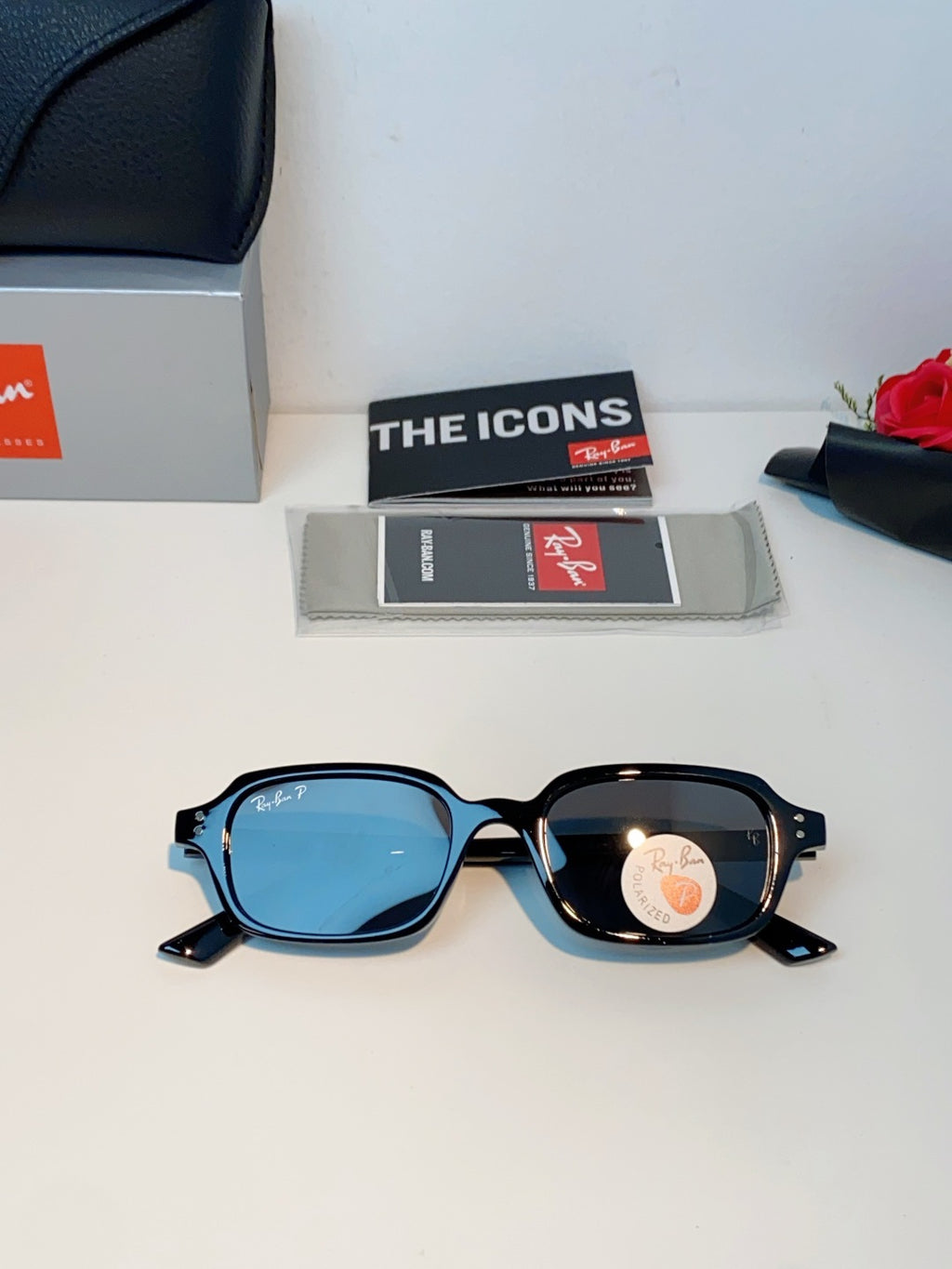 Ray-Ban RB4455 Polarized Square Black Lens Sunglasses for Men & Women - detail image 10