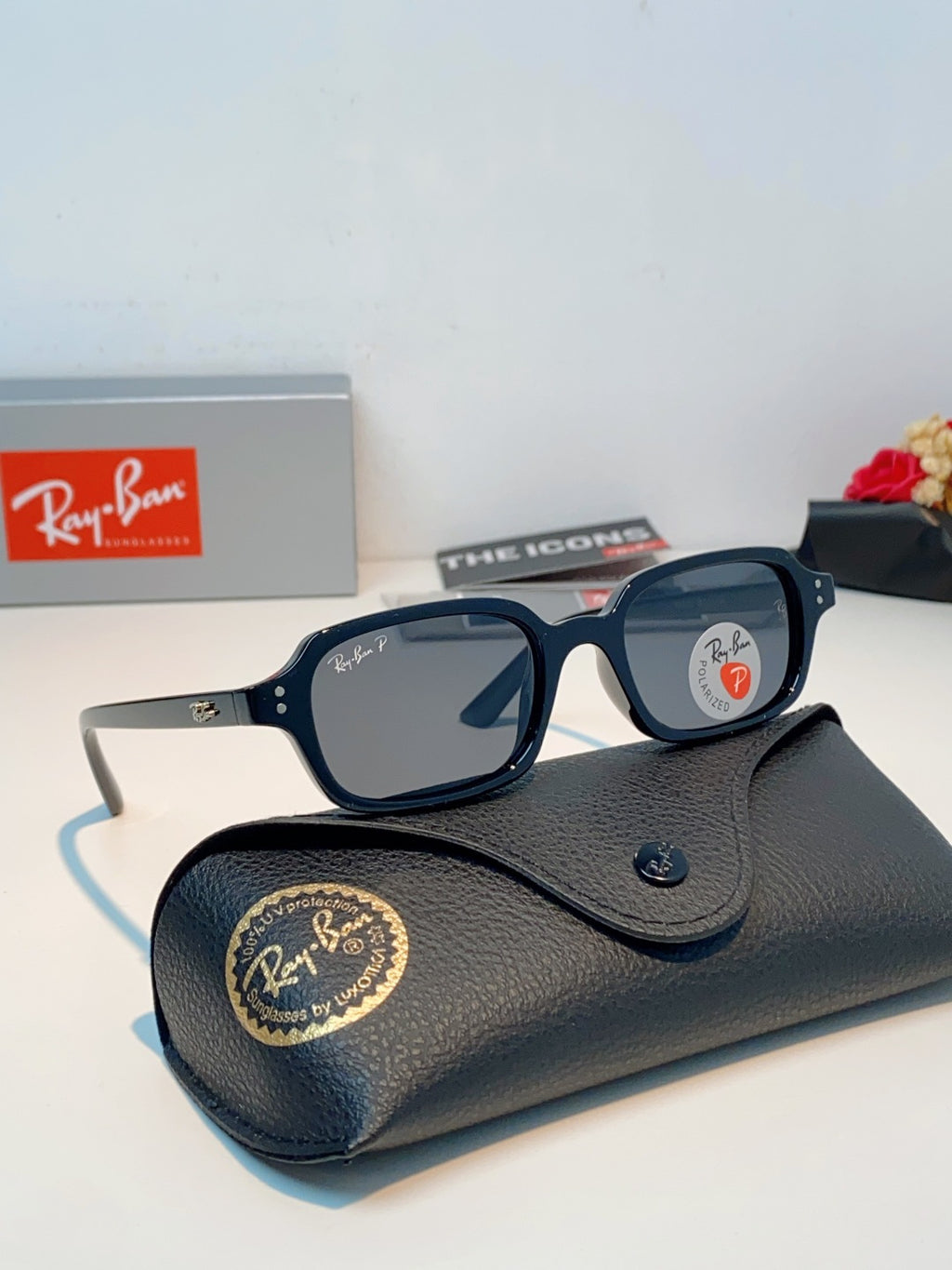 Ray-Ban RB4455 Polarized Square Black Lens Sunglasses for Men & Women - detail image 11