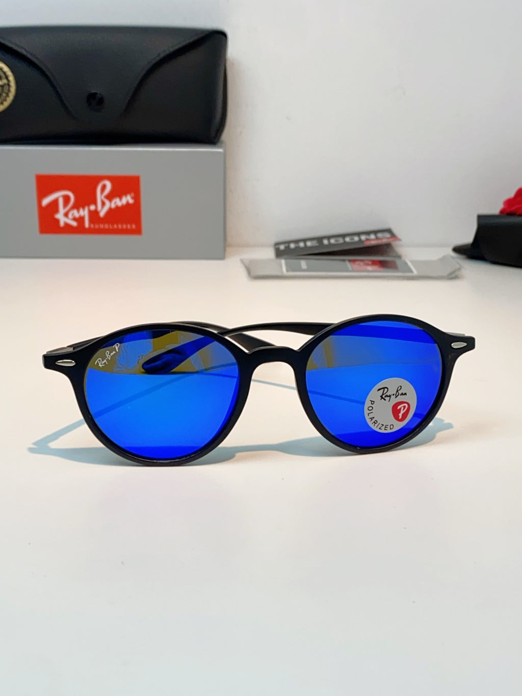 Ray-Ban Polarized Round Blue Lens Sunglasses for Men & Women - detail image 2