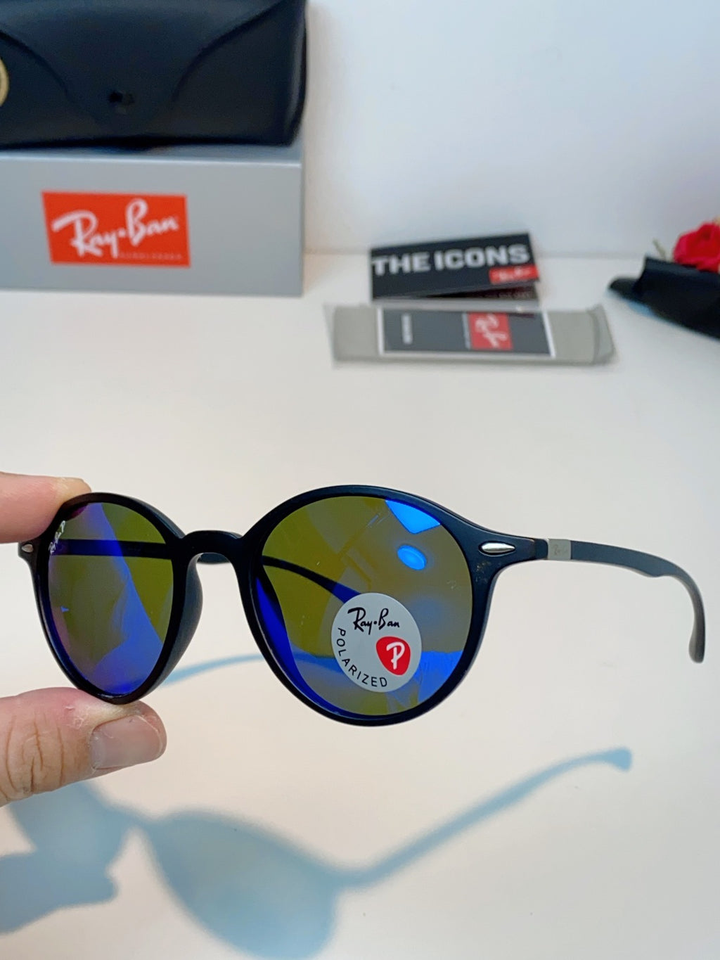 Ray-Ban Polarized Round Blue Lens Sunglasses for Men & Women - detail image 6