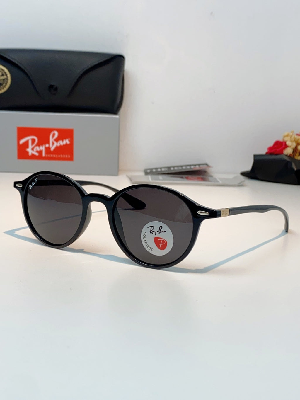 Ray-Ban Polarized Round Black Lens Sunglasses for Men & Women