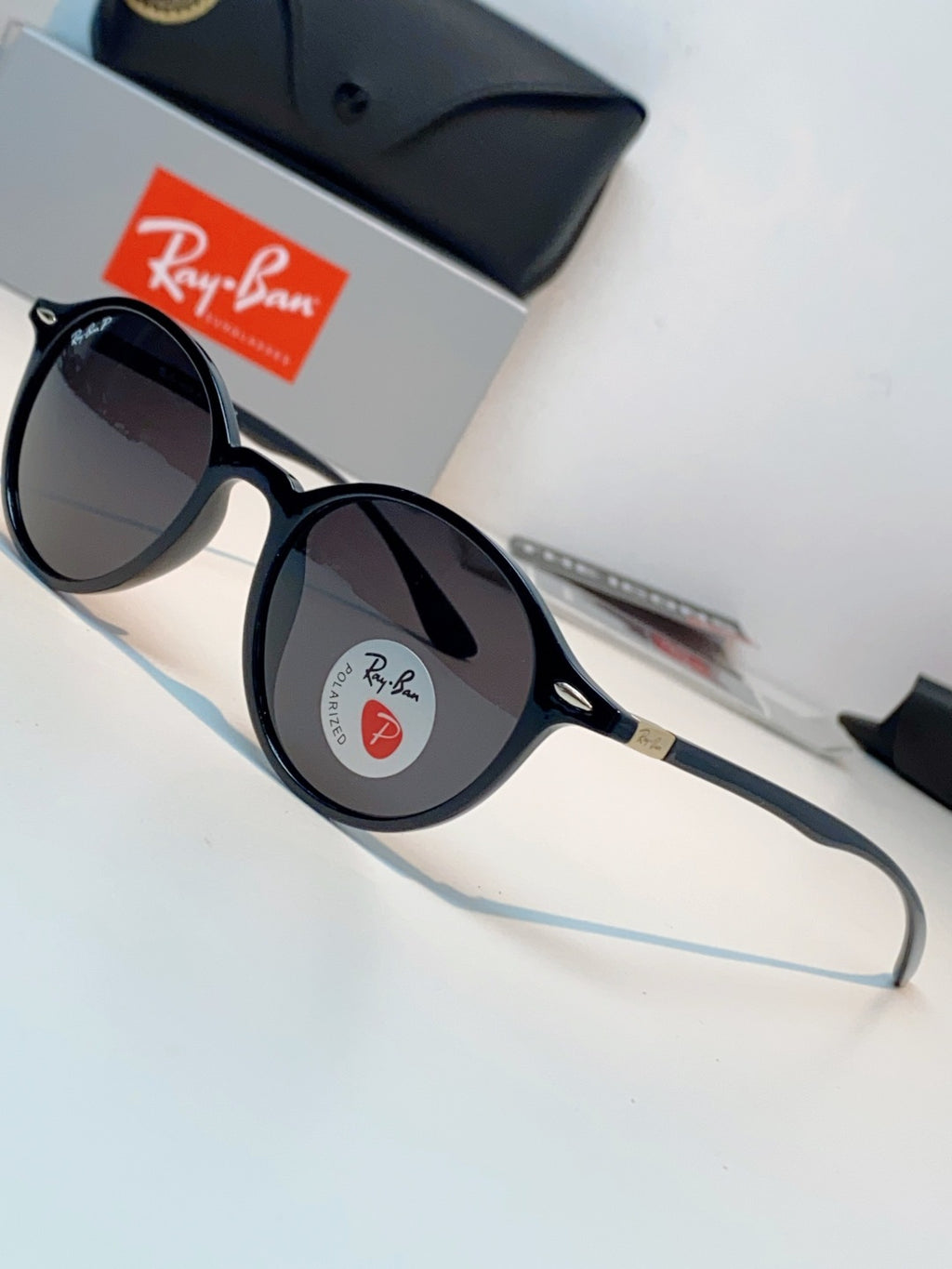 Ray-Ban Polarized Round Black Lens Sunglasses for Men & Women - detail image 7