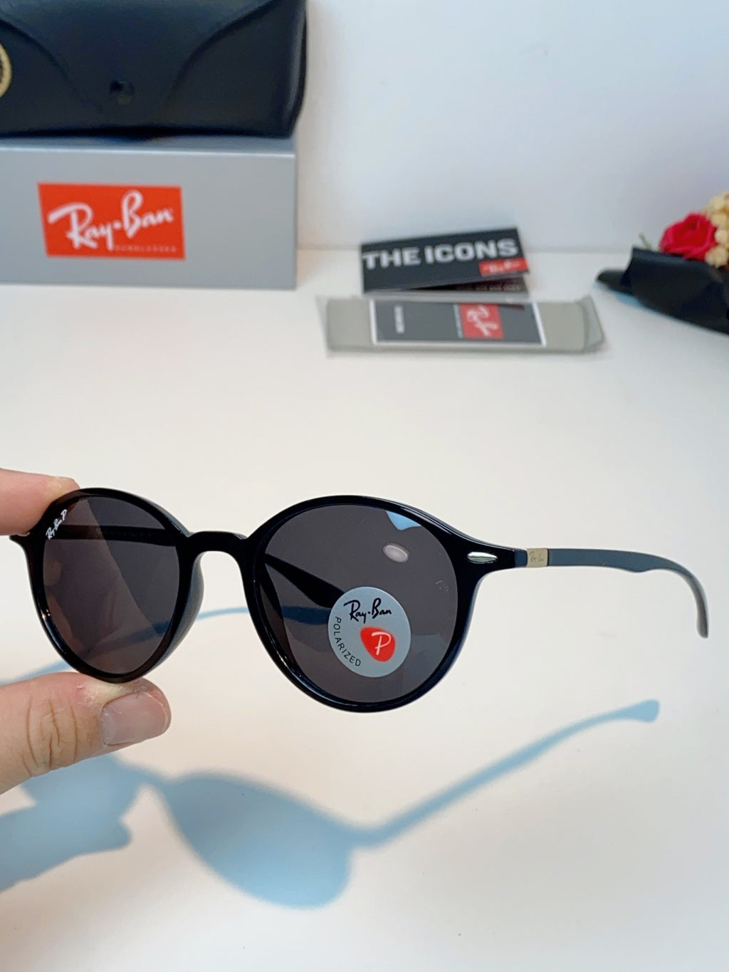 Ray-Ban Polarized Round Black Lens Sunglasses for Men & Women - detail image 6