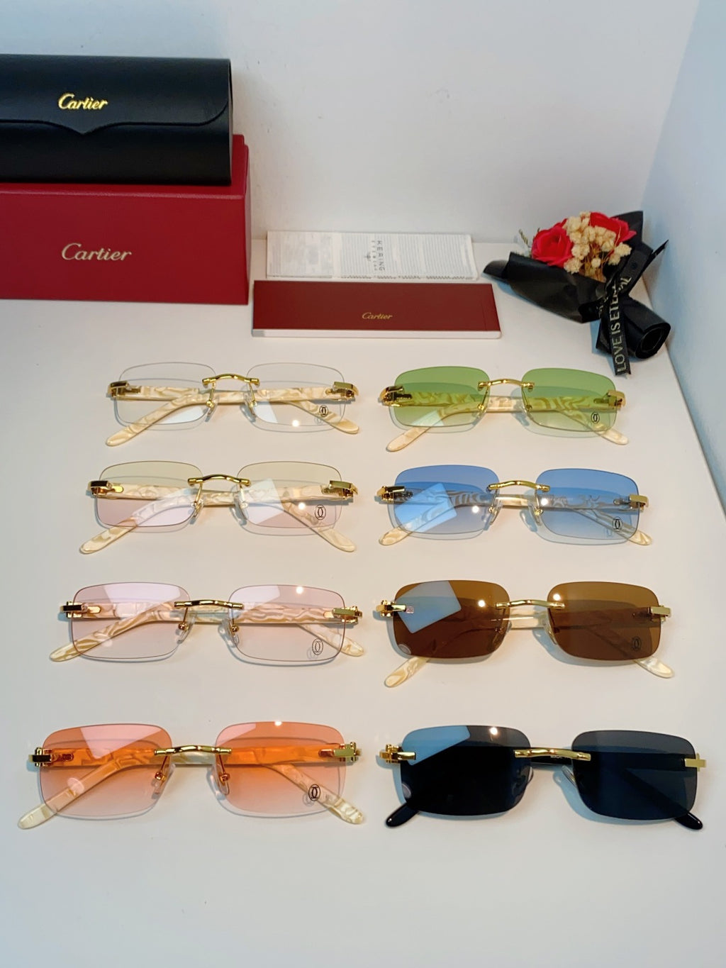 Cartier Lightweight Metal Rimless Orange Lens Sunglasses for Men - detail image 12