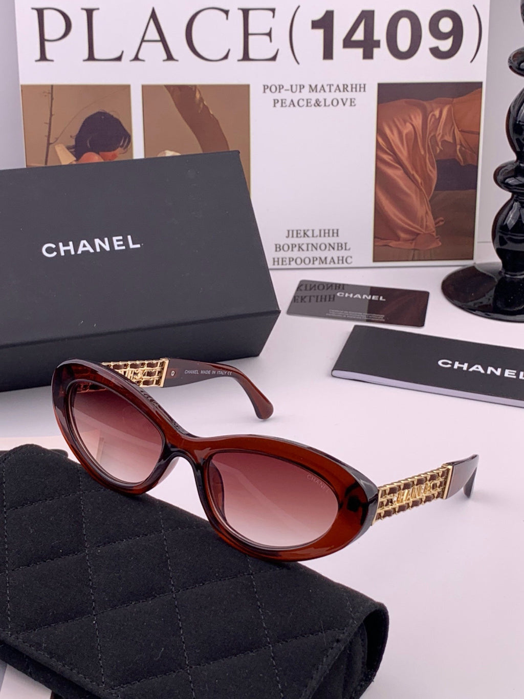 Chanel CH300 Polarized Square Gold Lens Sunglasses for Men & Women - 398632 - detail image 3