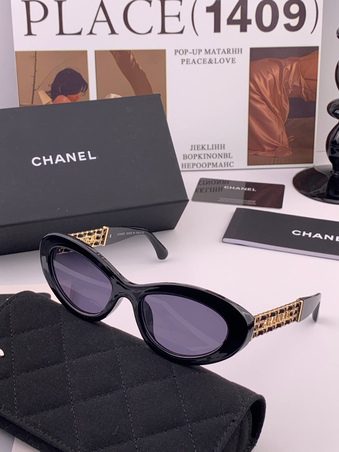 Chanel CH300 Polarized Square Gold Lens Sunglasses for Men & Women - 398632 - detail image 4