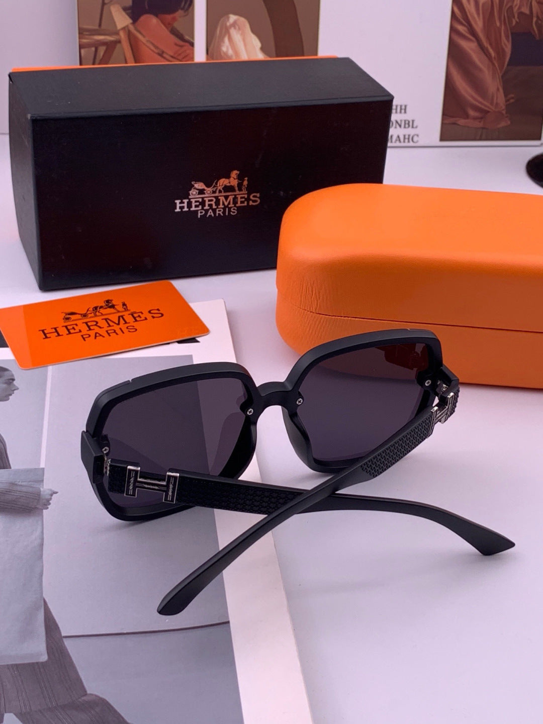 Hermès H8303 Square Black Lens Sunglasses for Men & Women - 399455 - detail image 7