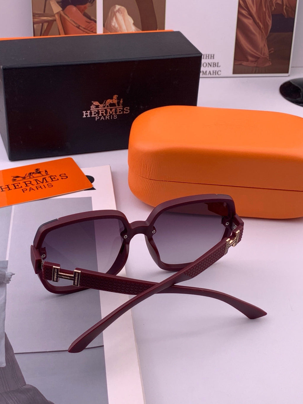 Hermès H8303 Square Black Lens Sunglasses for Men & Women - 399456 - detail image 6