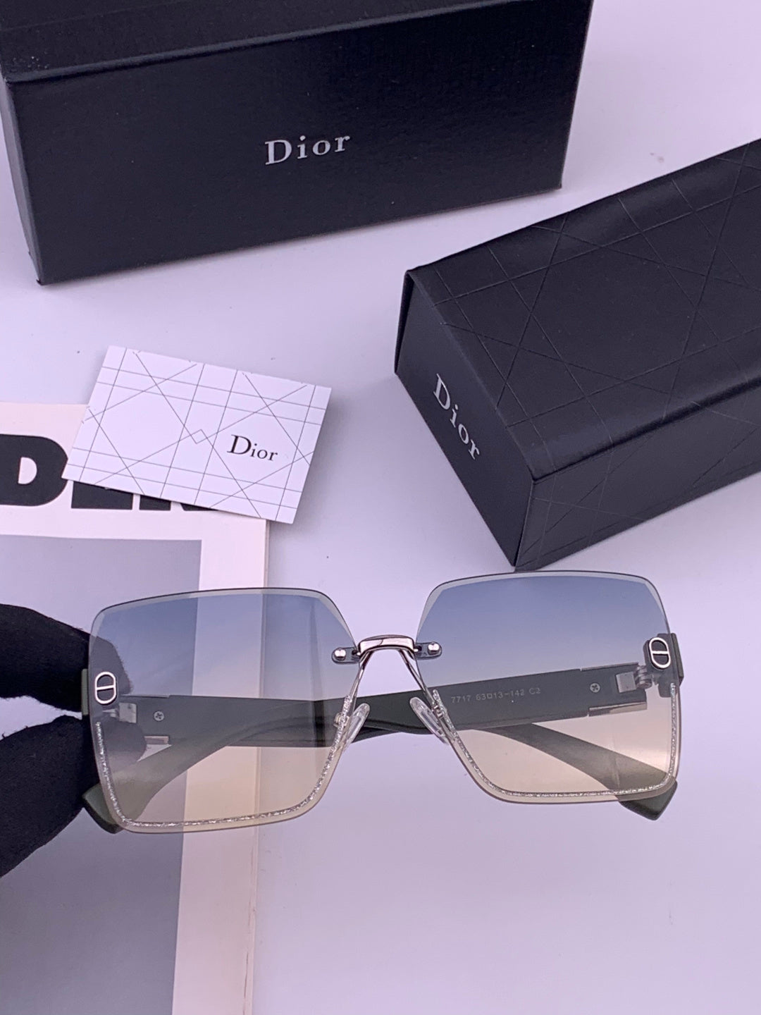 Dior D7771 Square Gold Lens Sunglasses for Men & Women - 415523