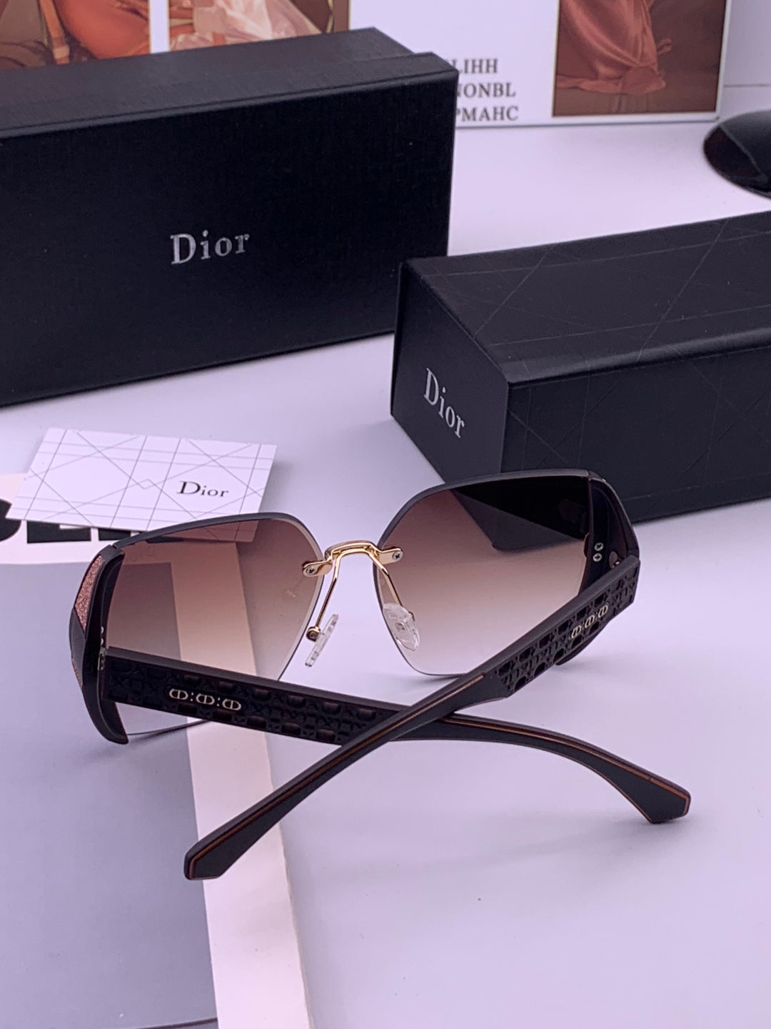 Dior CD5296 Square Gold Lens Sunglasses for Women - 415514 - detail image 7