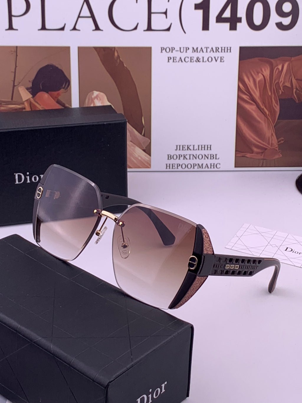 Dior CD5296 Square Gold Lens Sunglasses for Women - 415514 - detail image 2
