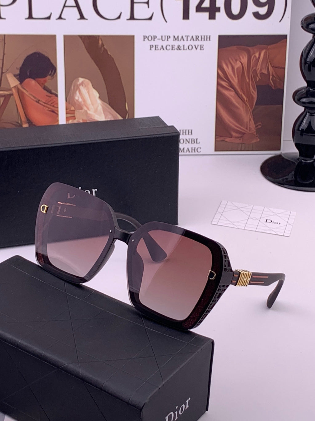 Dior CD3290 Polarized Square Gold Lens Sunglasses for Women - 415388 - detail image 2