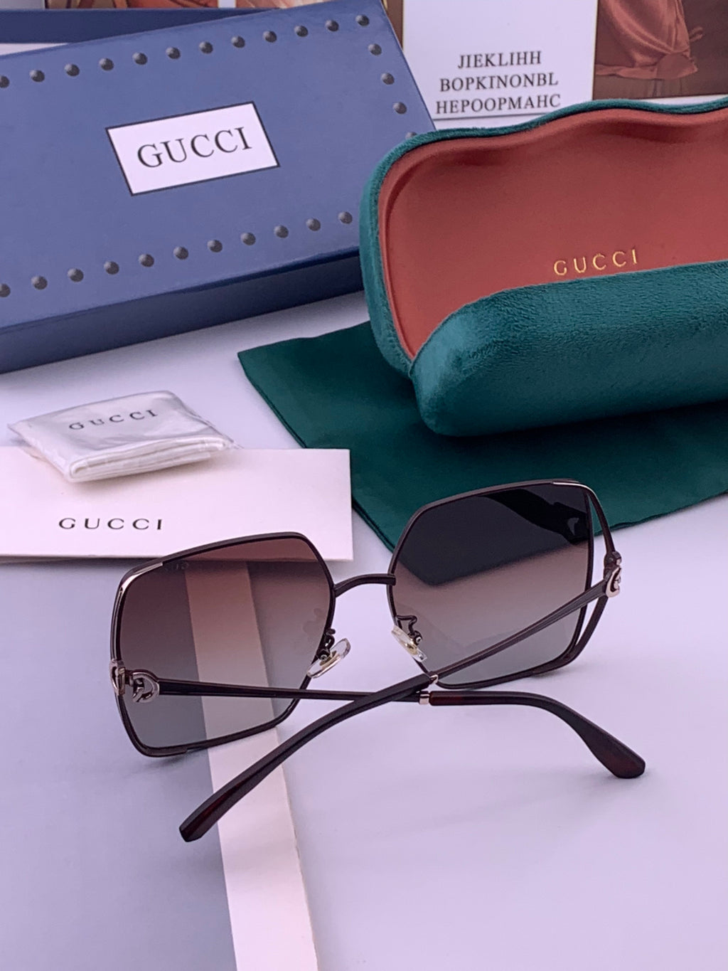 Gucci G9638 Polarized Square Brown Lens Sunglasses for Women - detail image 5