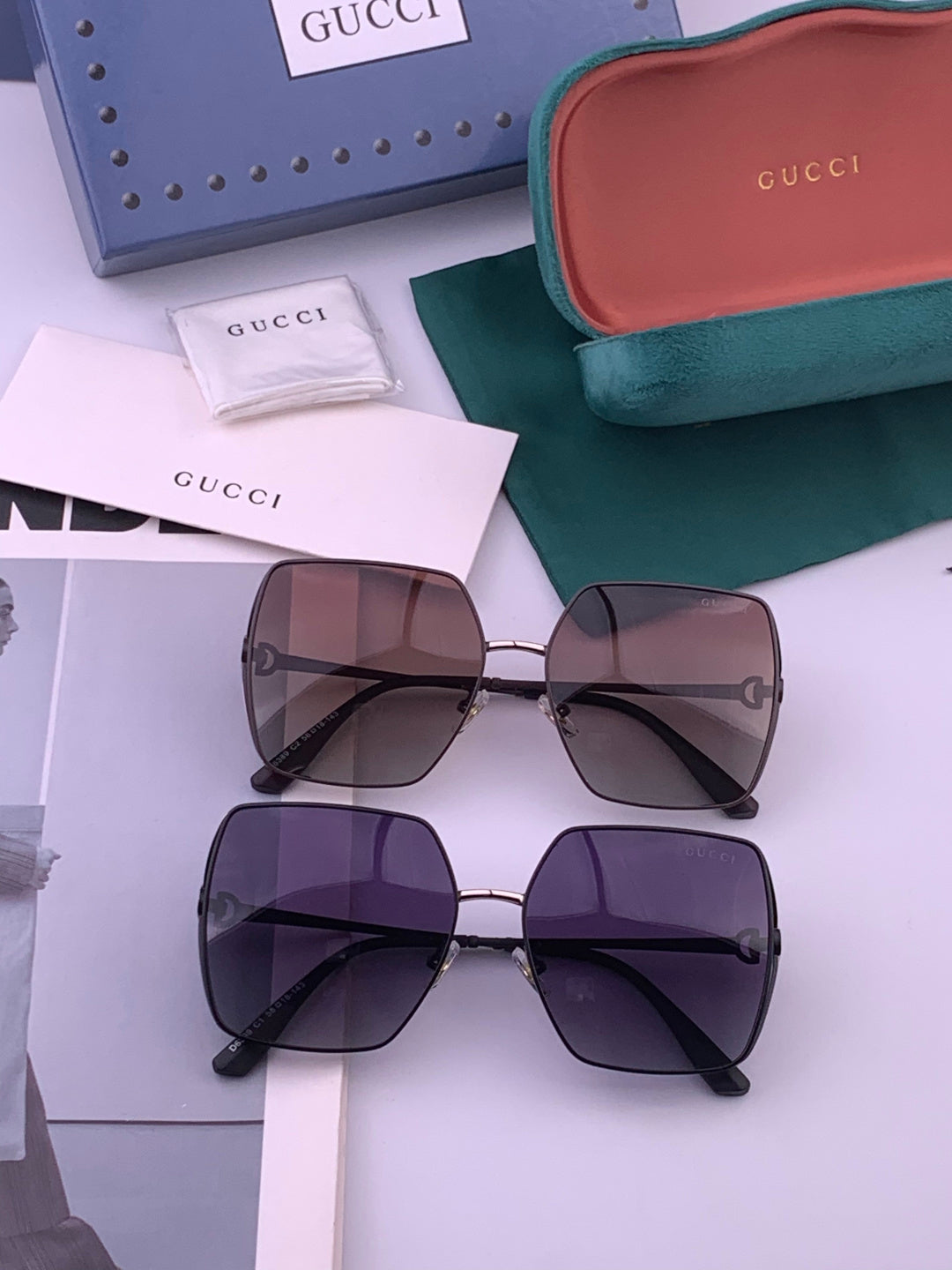 Gucci G9638 Polarized Square Black Lens Sunglasses for Women - detail image 8