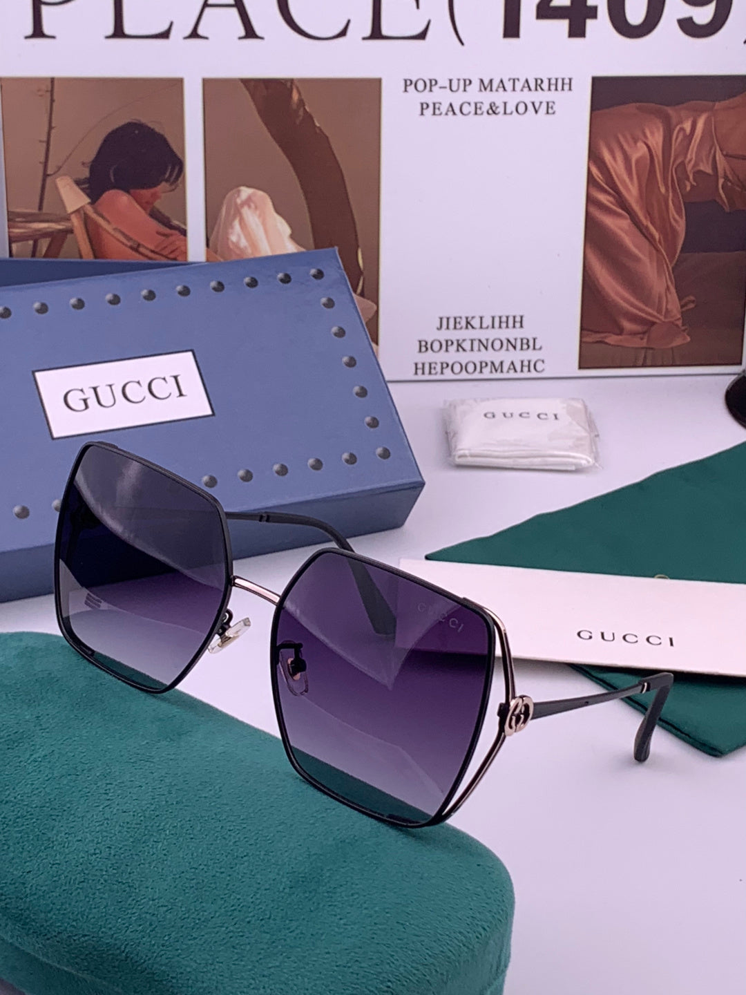 Gucci G9638 Polarized Square Black Lens Sunglasses for Women - detail image 2
