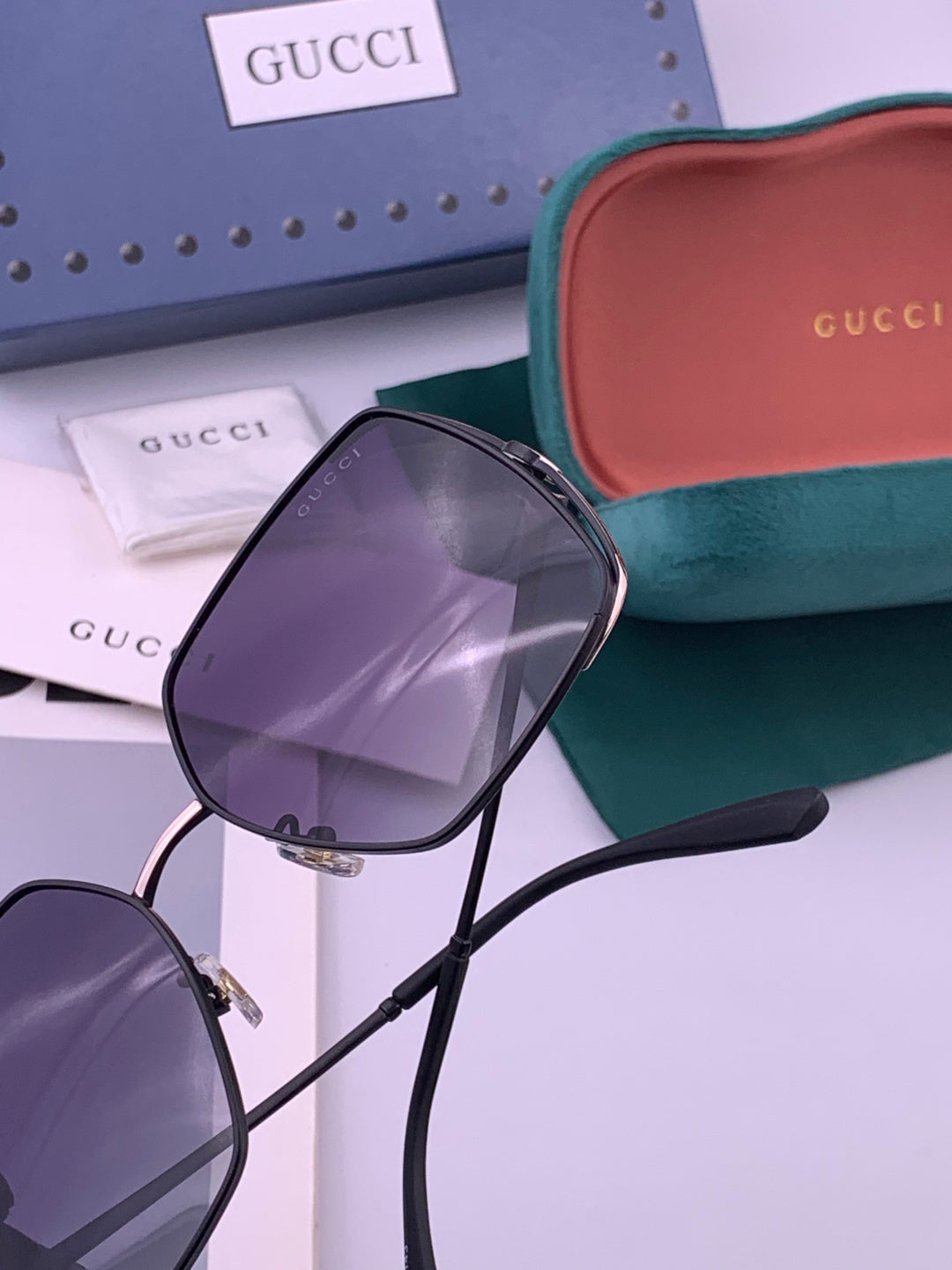 Gucci G9638 Polarized Square Black Lens Sunglasses for Women - detail image 4