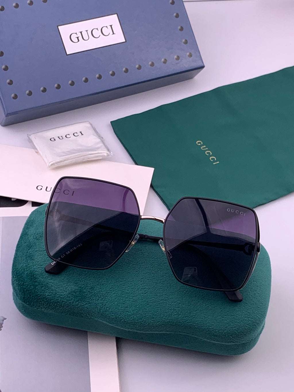 Gucci G9638 Polarized Square Black Lens Sunglasses for Women - detail image 7