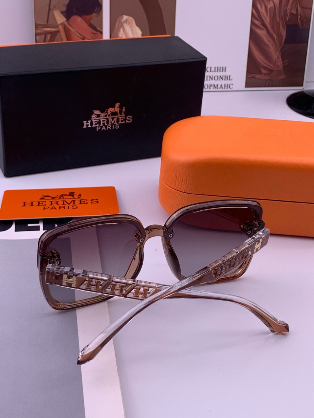 Hermès H7993 Square Gold Lens Sunglasses for Men & Women - 416544 - detail image 6