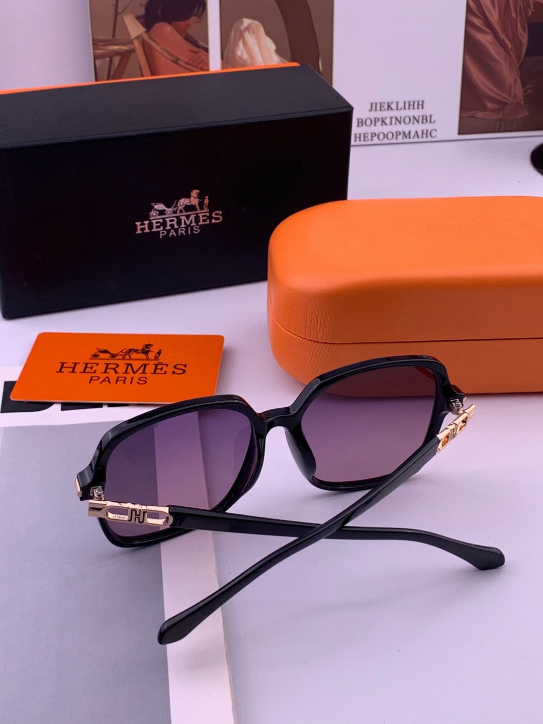 Hermès H2108 Square Gold Lens Sunglasses for Men & Women - 432999 - detail image 7