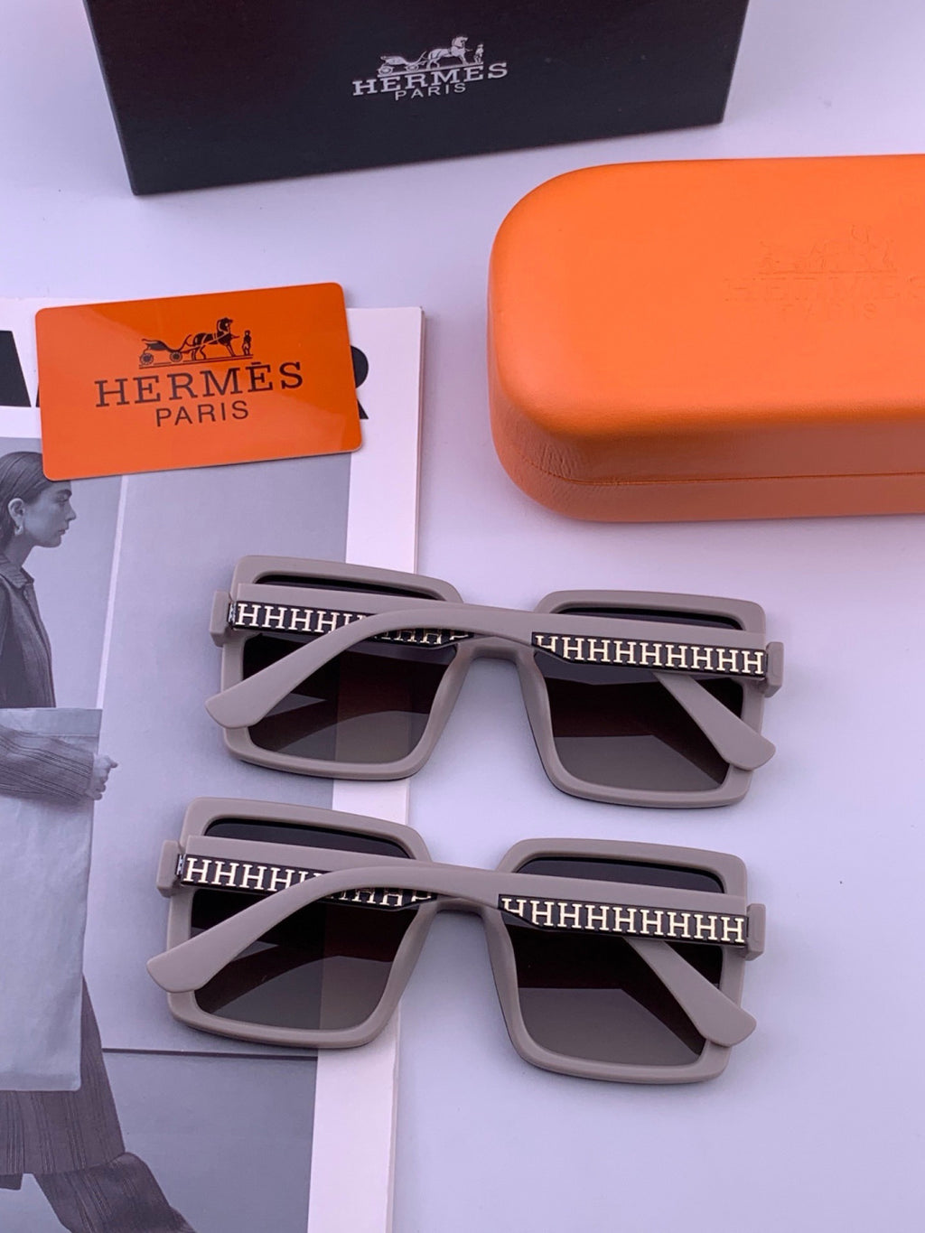 Hermès H1605 Square Black Lens Sunglasses for Men & Women - 433003 - detail image 5