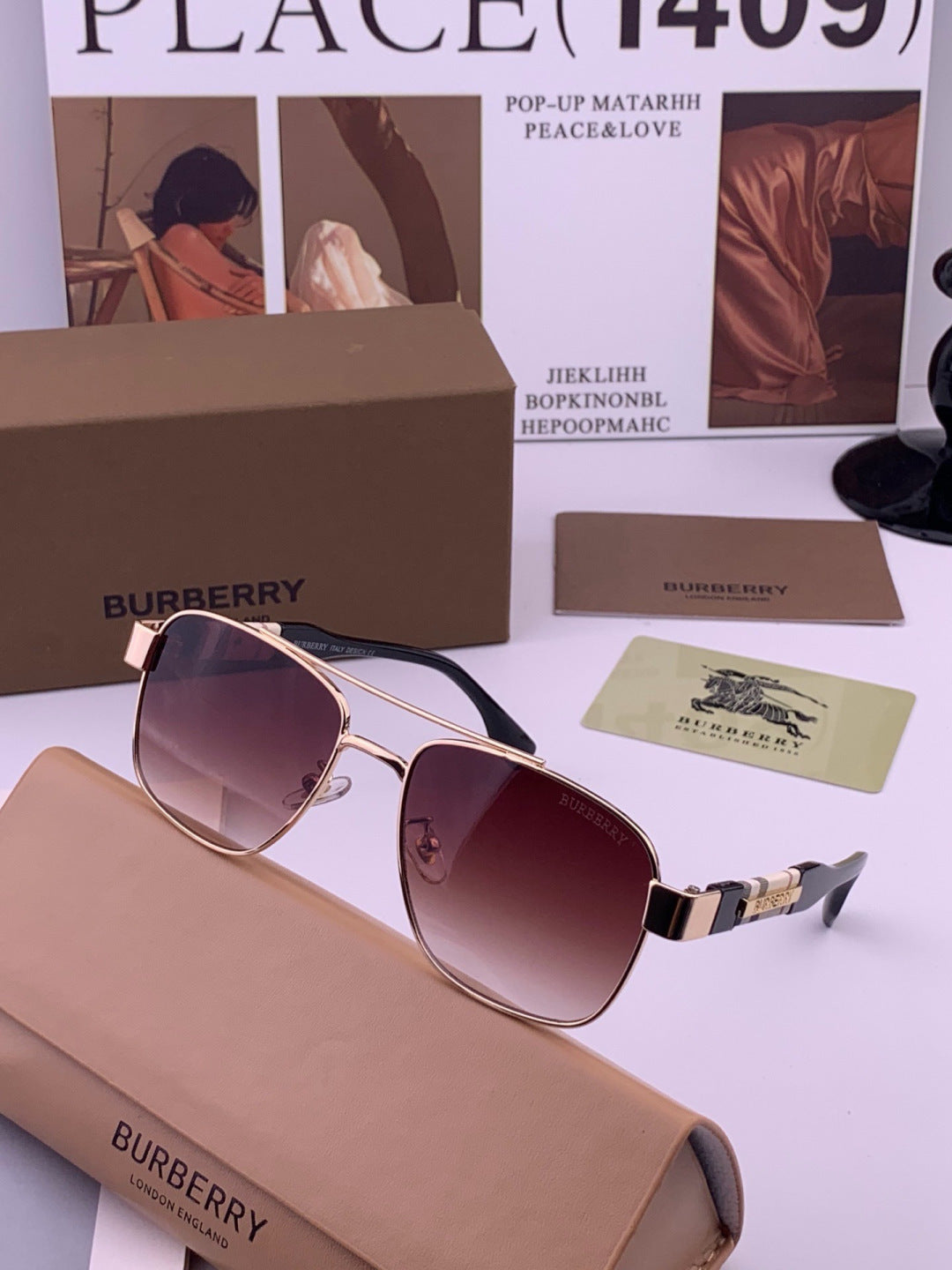 Burberry B201 Aviator Black Lens Sunglasses for Men - 432451 - detail image 2