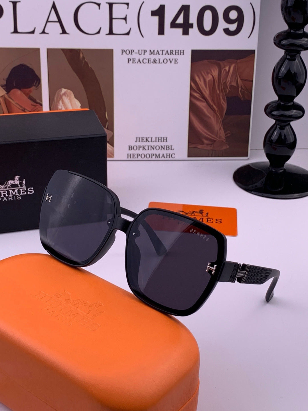 Hermès H8303 Square Black Lens Sunglasses for Men & Women - 433029 - detail image 2