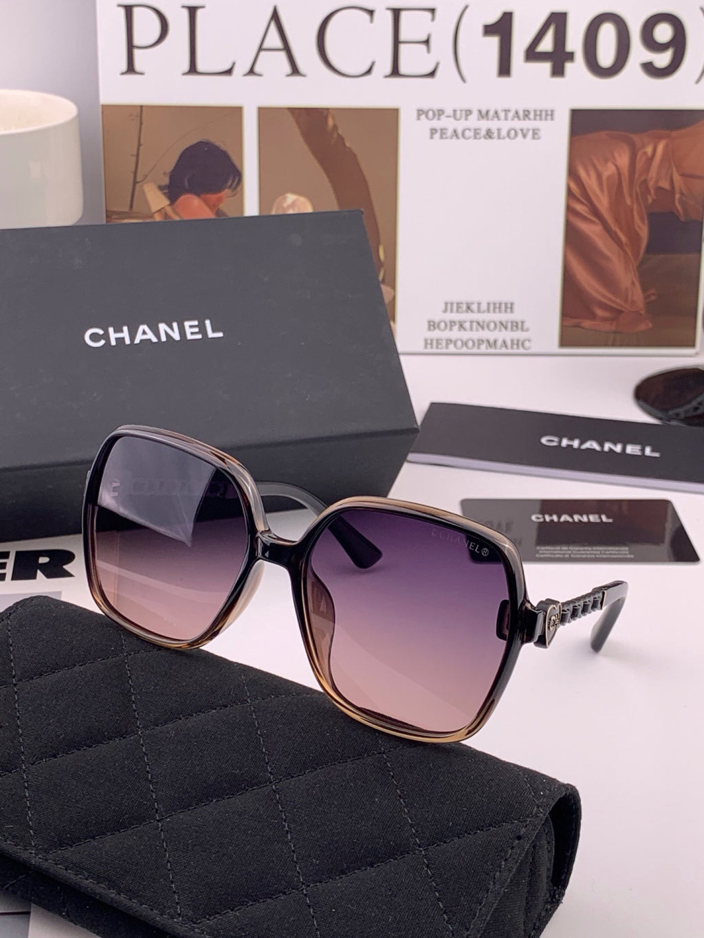 Chanel CH4787 Polarized Square Gold Lens Sunglasses for Women - 448977 - detail image 6