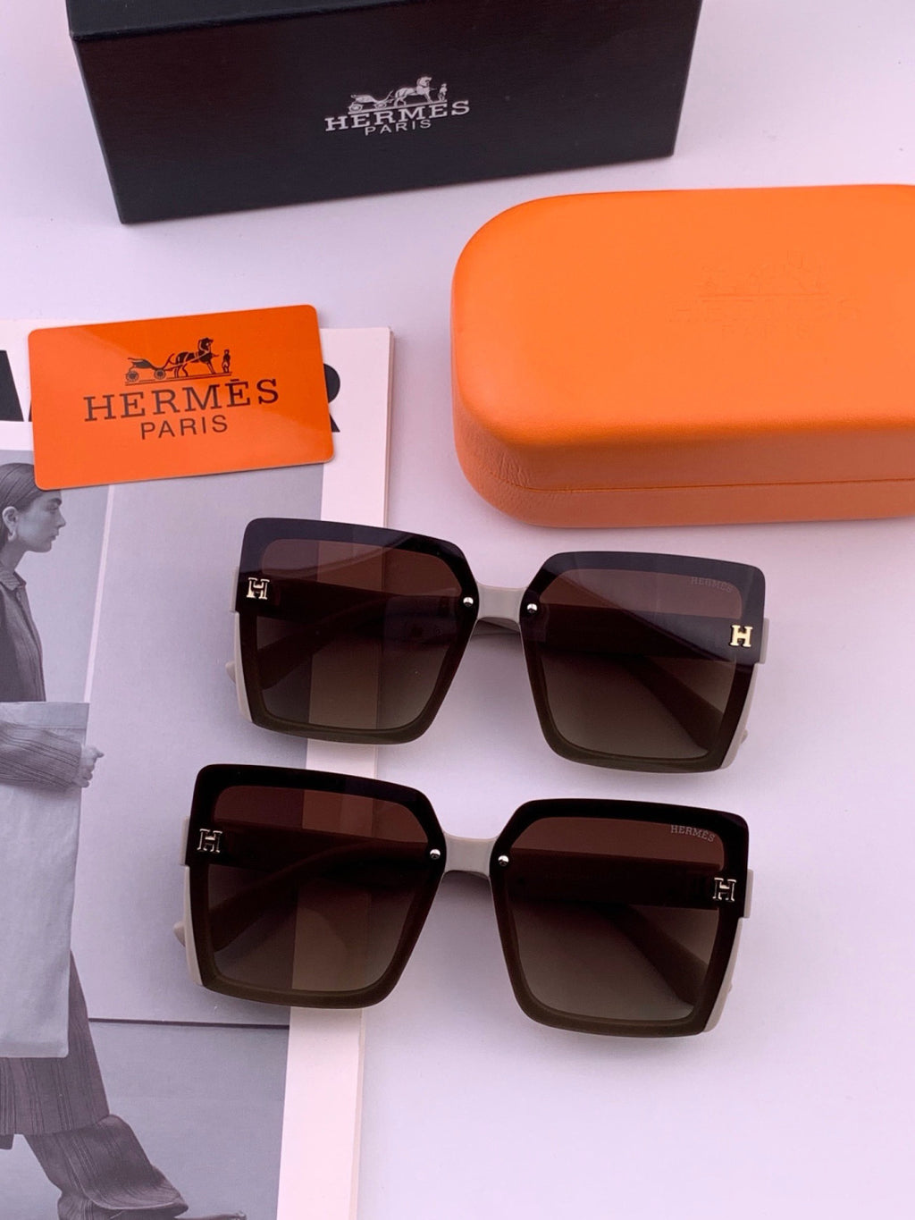 Hermès H1605 Square Black Lens Sunglasses for Men & Women - 466419 - detail image 6