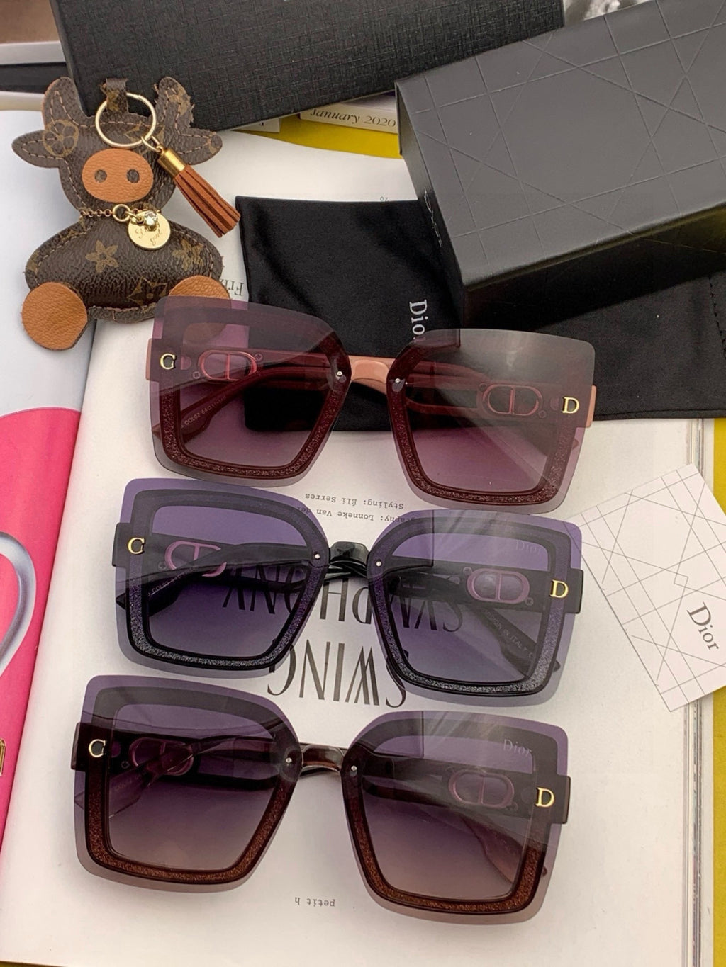 Dior CD9988 Polarized Square Pink Lens Sunglasses for Men & Women - 465273 - detail image 4