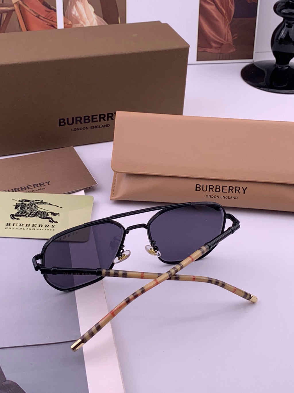 Burberry B938 Aviator Blue Lens Sunglasses for Men - detail image 7