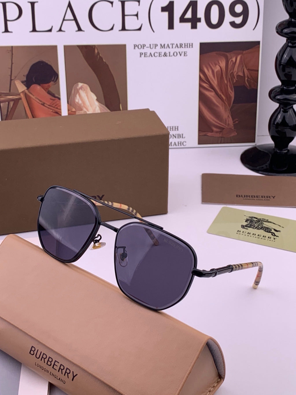 Burberry B938 Aviator Blue Lens Sunglasses for Men - detail image 2
