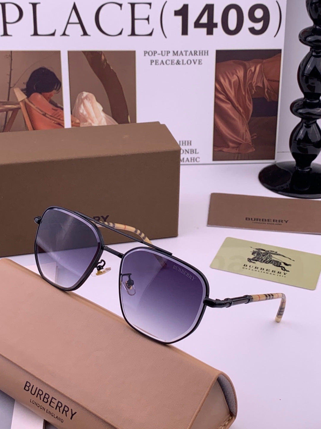 Burberry B938 Aviator Purple Lens Sunglasses for Men - detail image 2