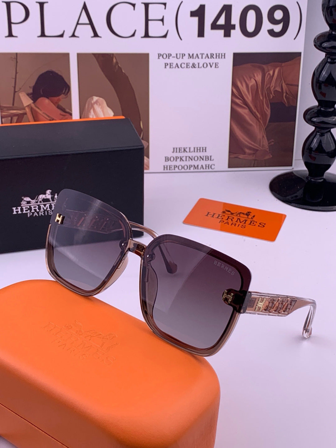 Hermès H7993 Square Gold Lens Sunglasses for Men & Women - detail image 2
