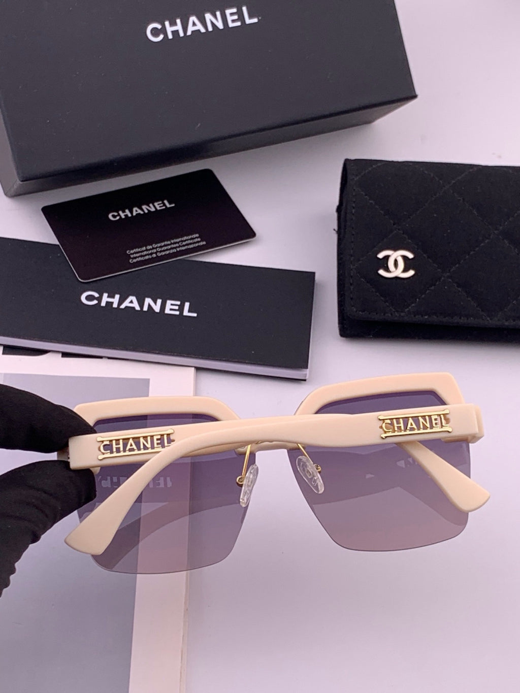 Chanel CH1250 Polarized Square Gold Lens Sunglasses for Women - detail image 6