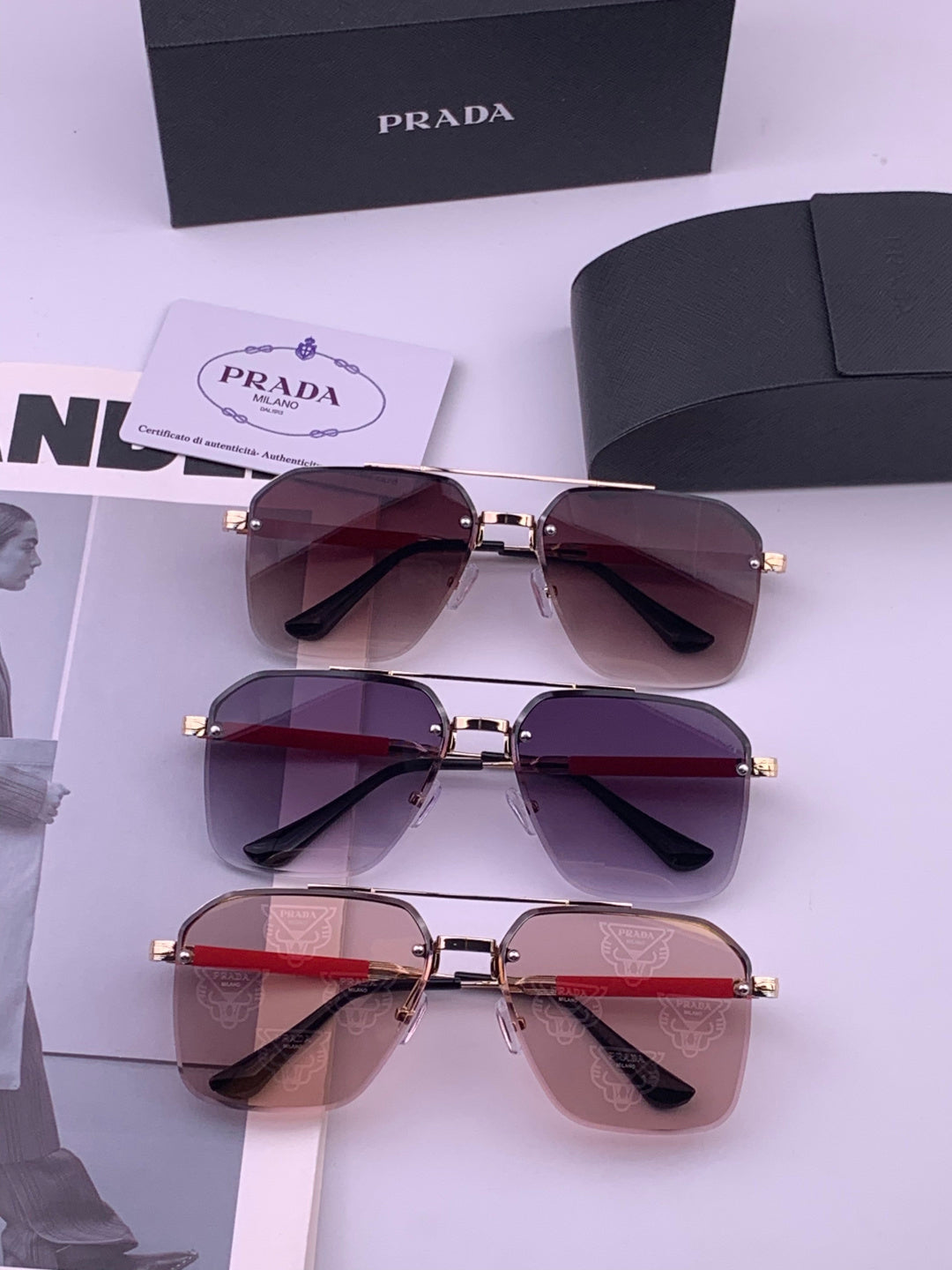 Prada Fashion Red Lens Sunglasses for Men - 487025 - detail image 7