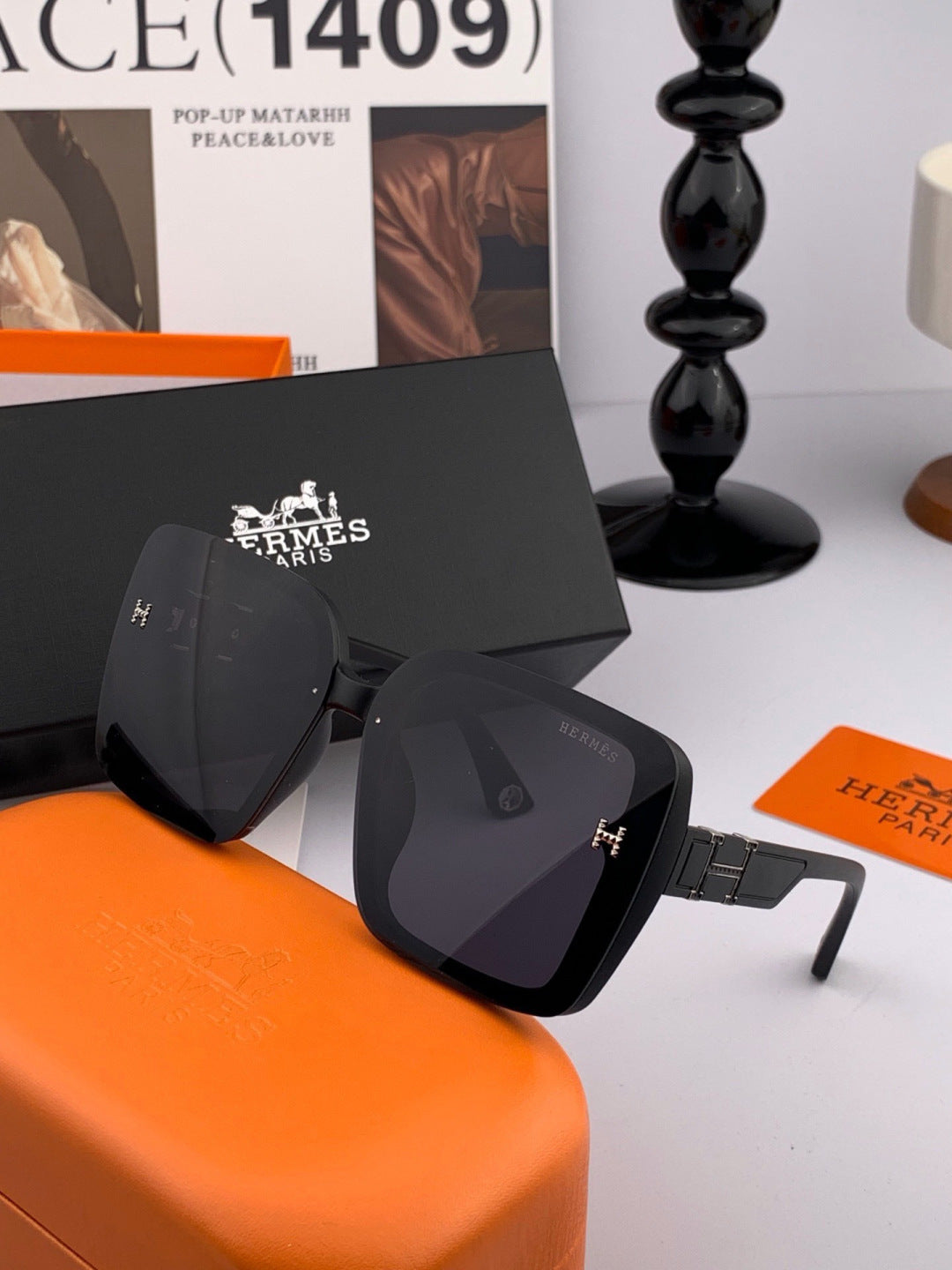 Hermès H2304 Square Pink Lens Sunglasses for Men & Women - detail image 4