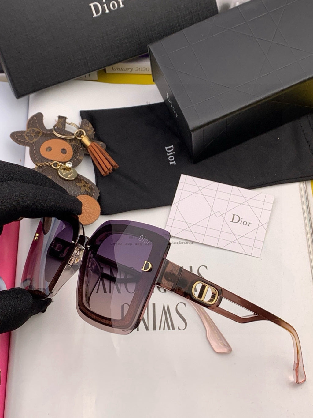 Dior CD9988 Polarized Square Pink Lens Sunglasses for Men & Women