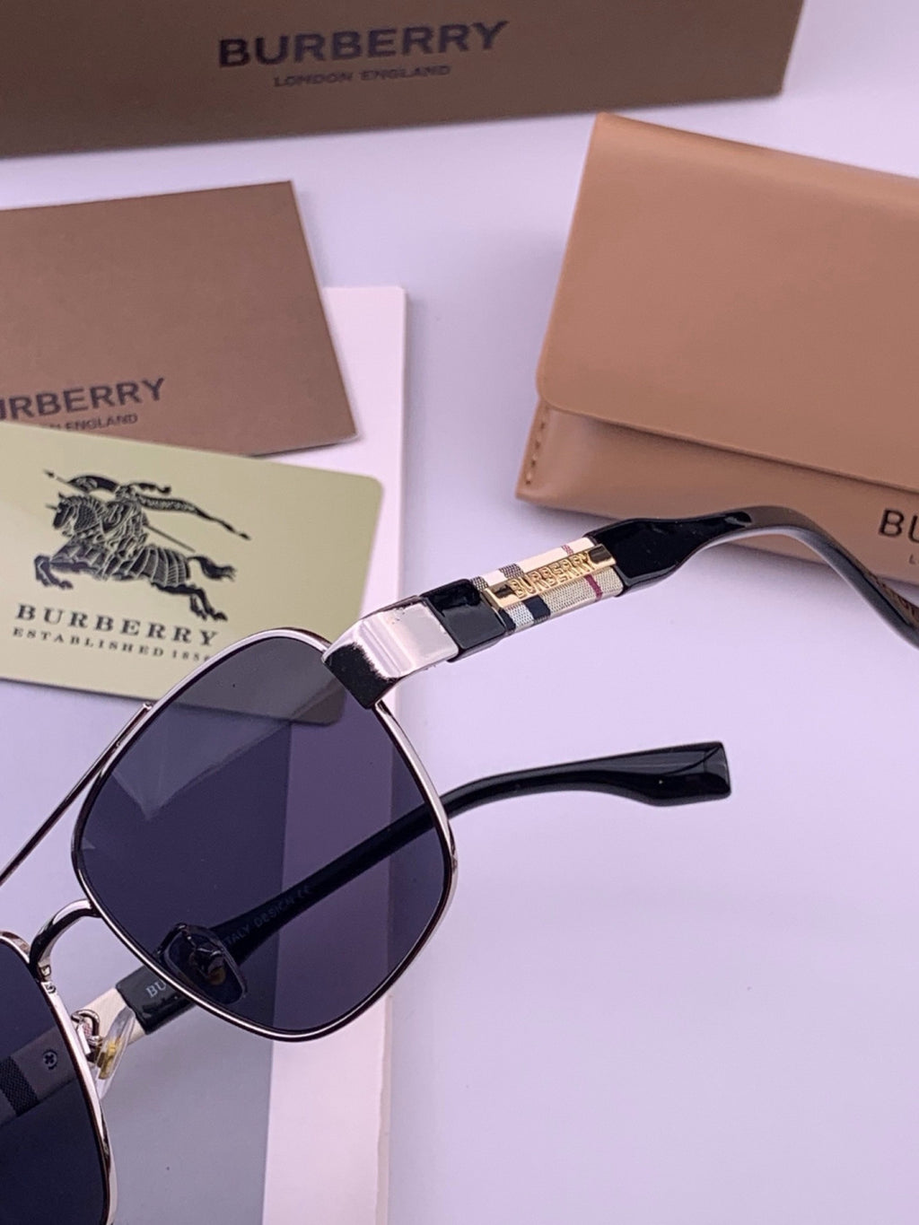 Burberry B201 Aviator Blue Lens Sunglasses for Men - detail image 3