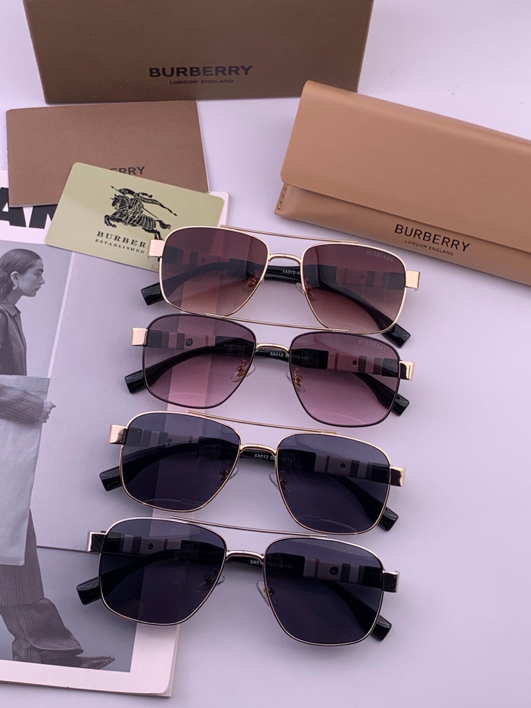 Burberry B201 Aviator Purple Lens Sunglasses for Men - detail image 6