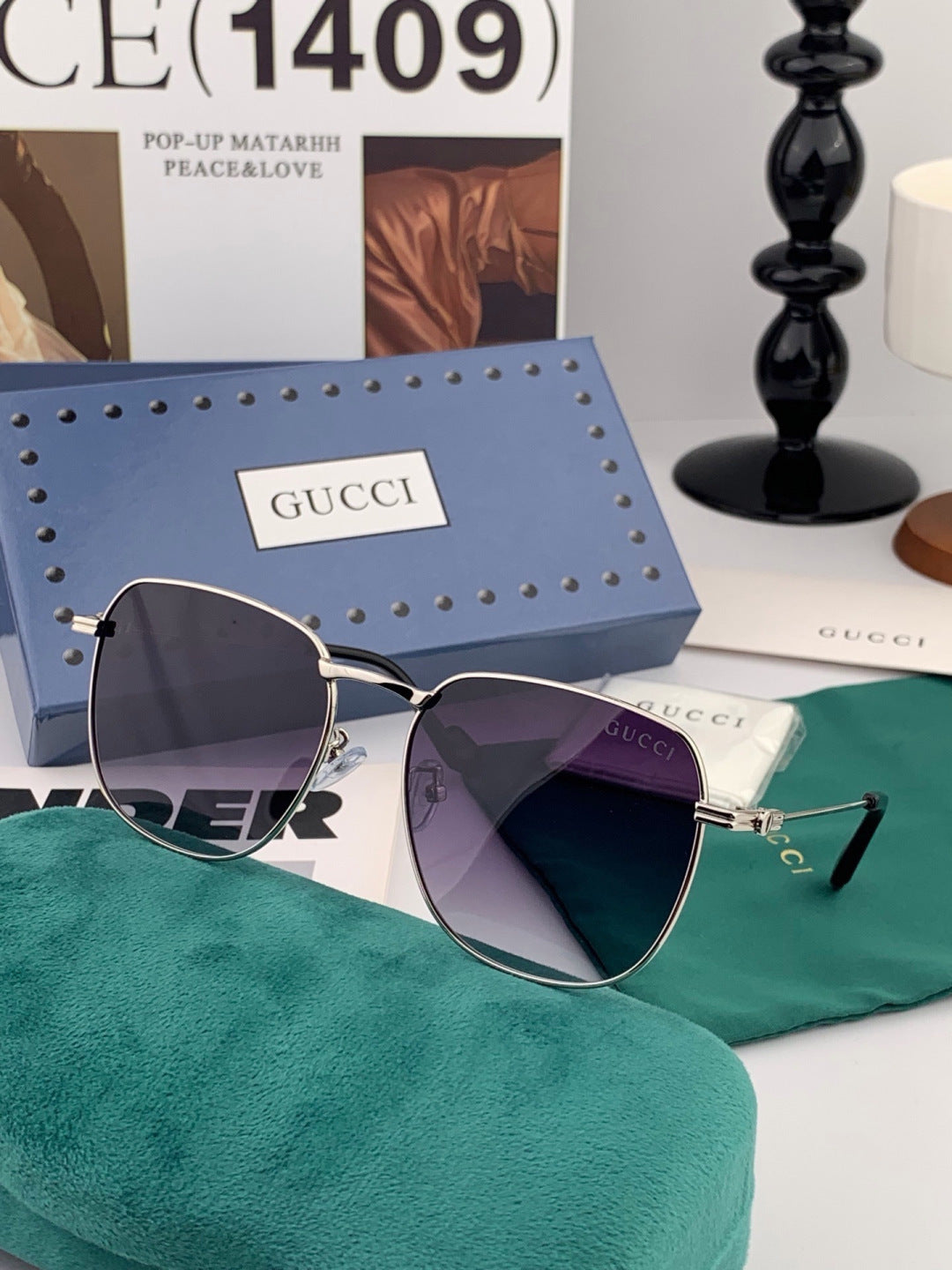 Gucci G6162 Polarized Oversized Black Lens Sunglasses for Men & Women - detail image 3
