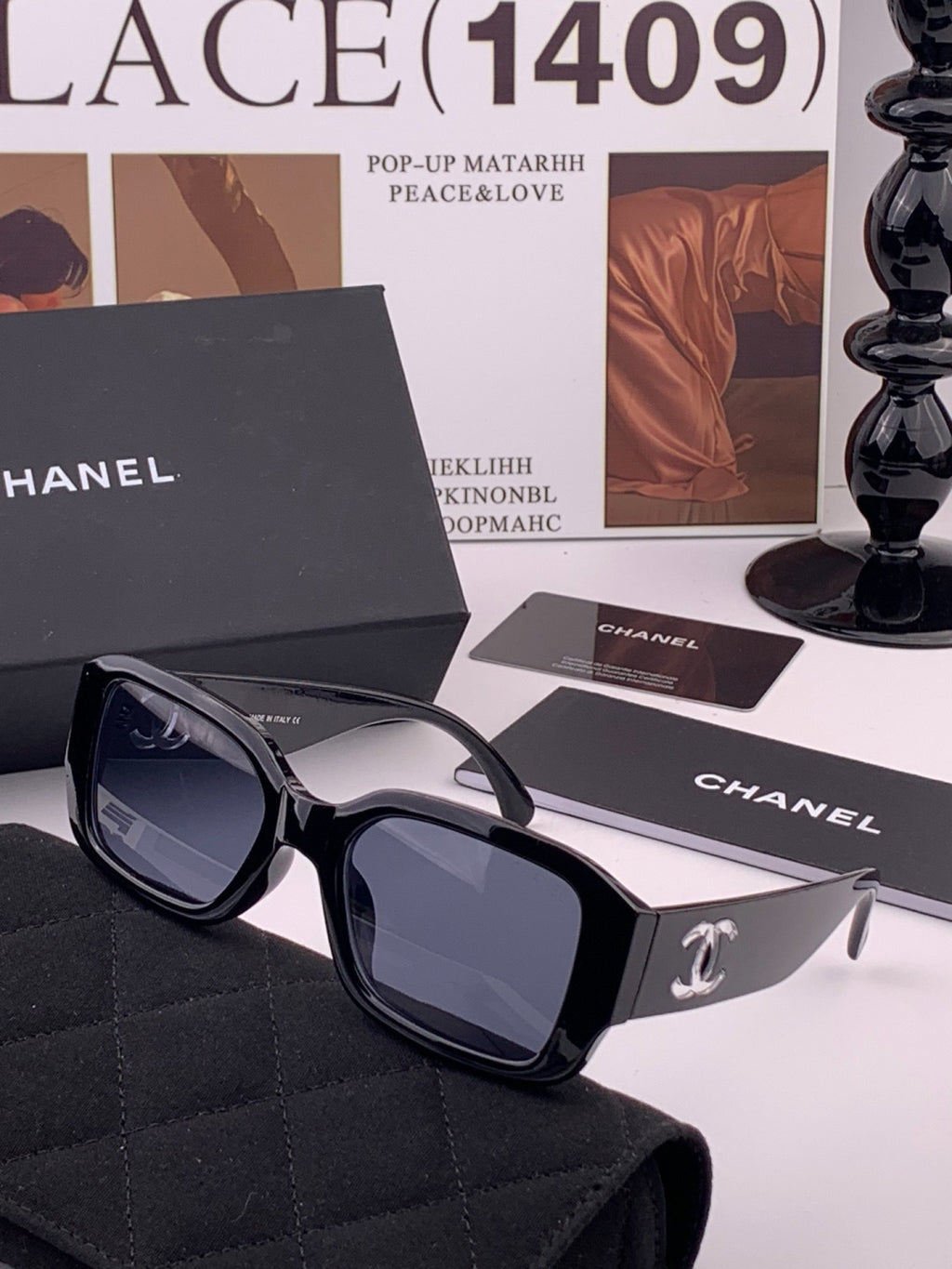 Chanel CH76910 Square Black Lens Sunglasses for Men & Women - detail image 2