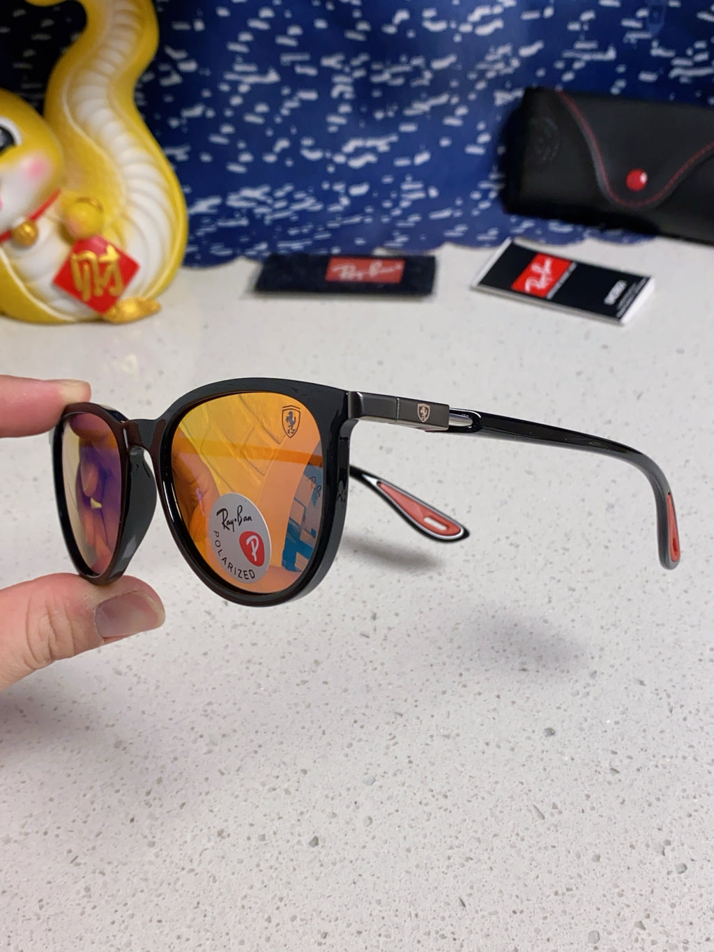 Ray-Ban Polarized Acetate Square Orange Lens Sunglasses for Men & Women - detail image 6