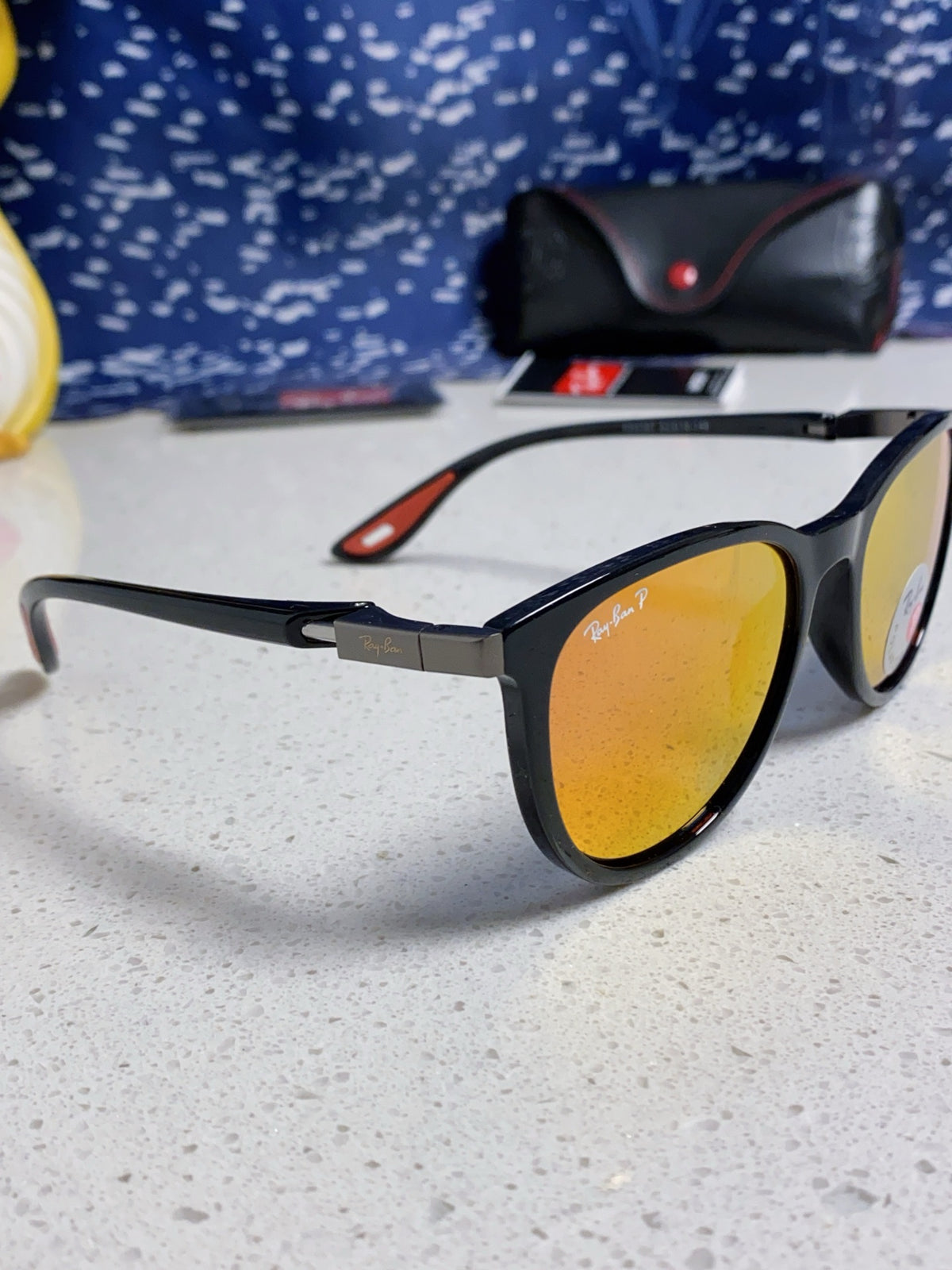 Ray-Ban Polarized Acetate Square Orange Lens Sunglasses for Men & Women - detail image 9