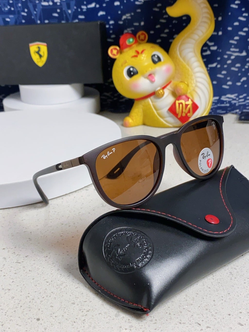 Ray-Ban Polarized Acetate Square Brown Lens Sunglasses for Men & Women - detail image 11