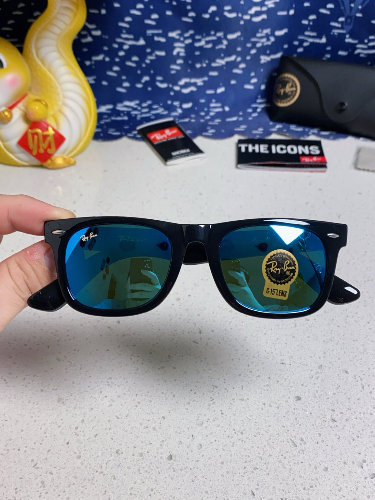 Ray-Ban Acetate Square Blue Lens Sunglasses for Men & Women - detail image 4