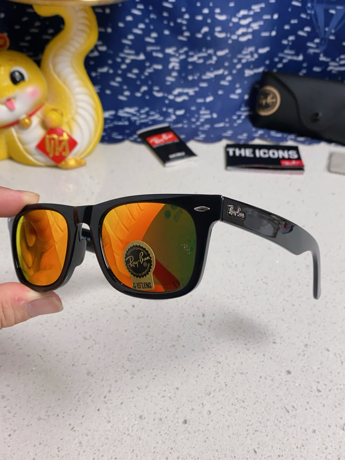 Ray-Ban Acetate Square Orange Lens Sunglasses for Men & Women - detail image 6